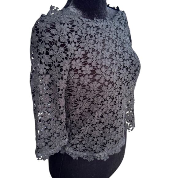 117.JOIE | NWT Joie Women's Elvia D Lace 3/4 Sleeve Caviar Zippered Top XS $328 - Picture 3 of 9